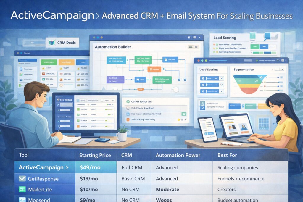 An informative illustration about ActiveCampaign: Advanced CRM + Email System For Scaling Businesses