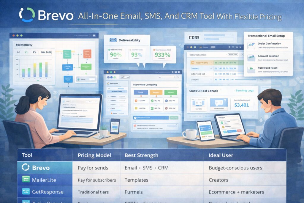 An informative illustration about Brevo: All-In-One Email, SMS, And CRM Tool With Flexible Pricing