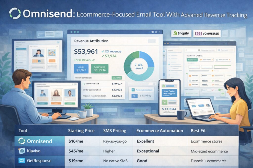 An informative illustration about Omnisend: Ecommerce-Focused Email Tool With Advanced Revenue Tracking