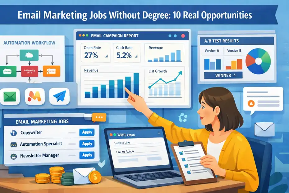 An informative illustration about Email Marketing Jobs Without Degree: 10 Real Opportunities
