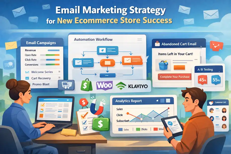 An informative illustration about Email Marketing Strategy for New Ecommerce Store Success