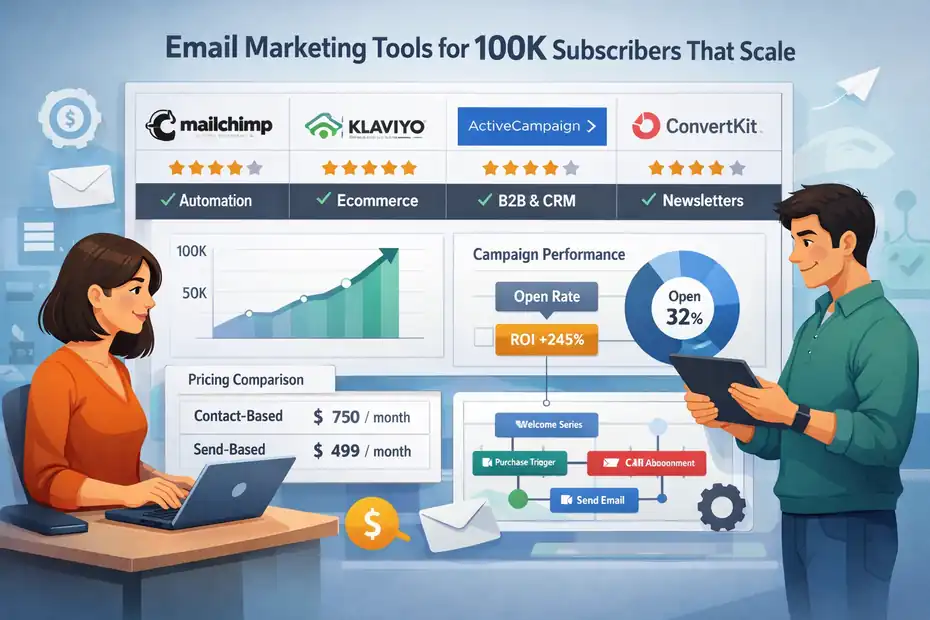 An informative illustration about Email Marketing Tools For 100K Subscribers That Scale