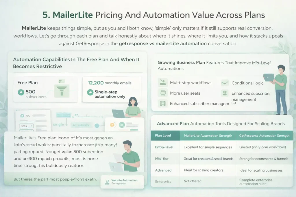 An informative illustration about MailerLite Pricing And Automation Value Across Plans