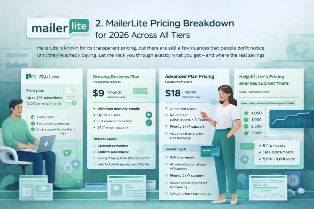 An informative illustration about MailerLite Pricing Breakdown for 2026 Across All Tiers