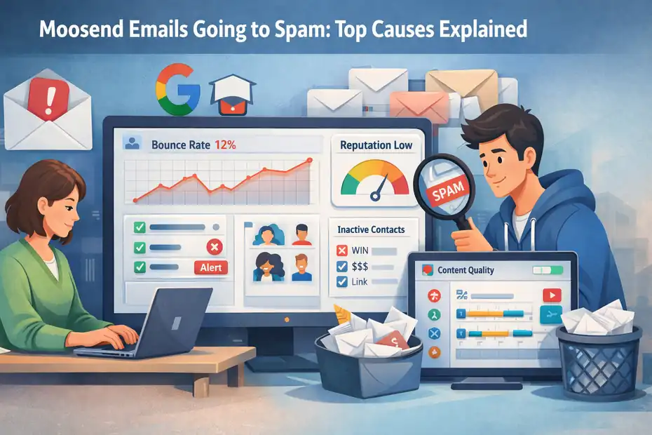 An informative illustration about Moosend Emails Going to Spam: Top Causes Explained