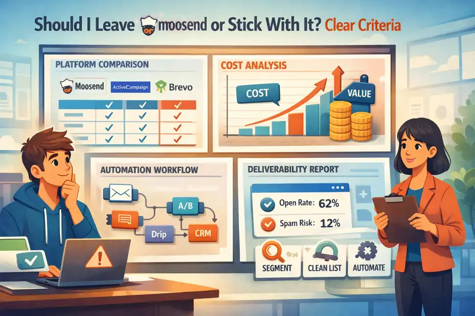An informative illustration about Should I Leave Moosend or Stick With It? Clear Criteria