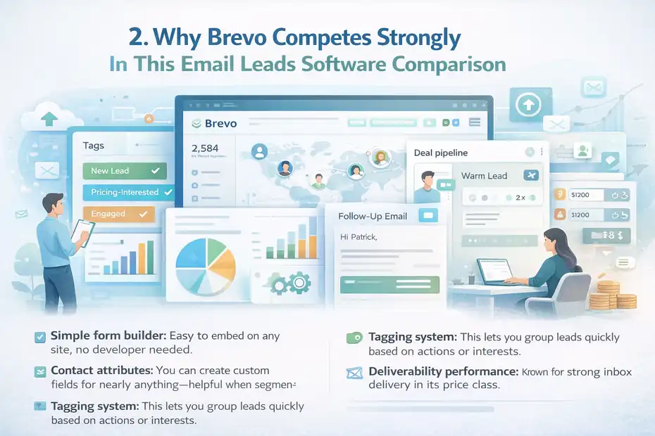 An informative illustration about Why Brevo Competes Strongly In This Email Leads Software Comparison