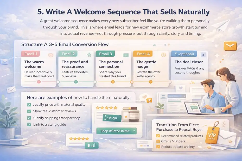 An informative illustration about Write A Welcome Sequence That Sells Naturally