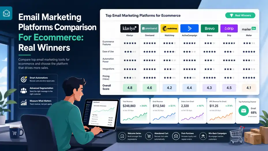 An informative illustration about Email Marketing Platforms Comparison For Ecommerce: Real Winners