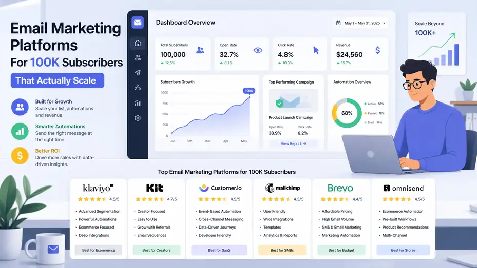 An informative illustration about Email Marketing Platforms For 100K Subscribers That Actually Scale