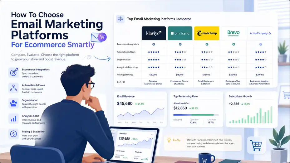 An informative illustration about How To Choose Email Marketing Platforms For Ecommerce Smartly