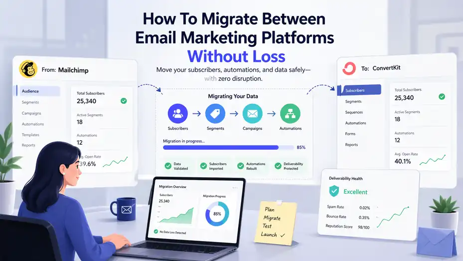 An informative illustration about How To Migrate Between Email Marketing Platforms Without Loss