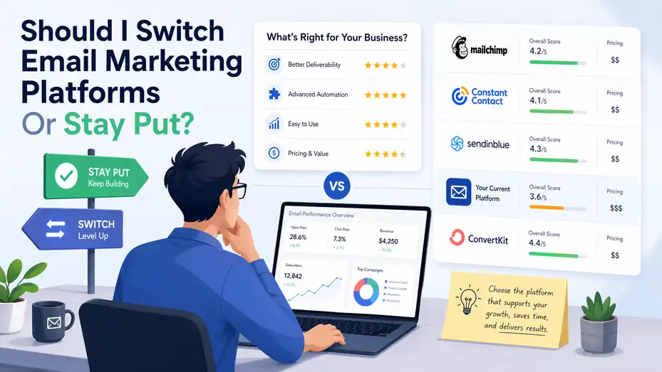 An informative illustration about Should I Switch Email Marketing Platforms Or Stay Put?